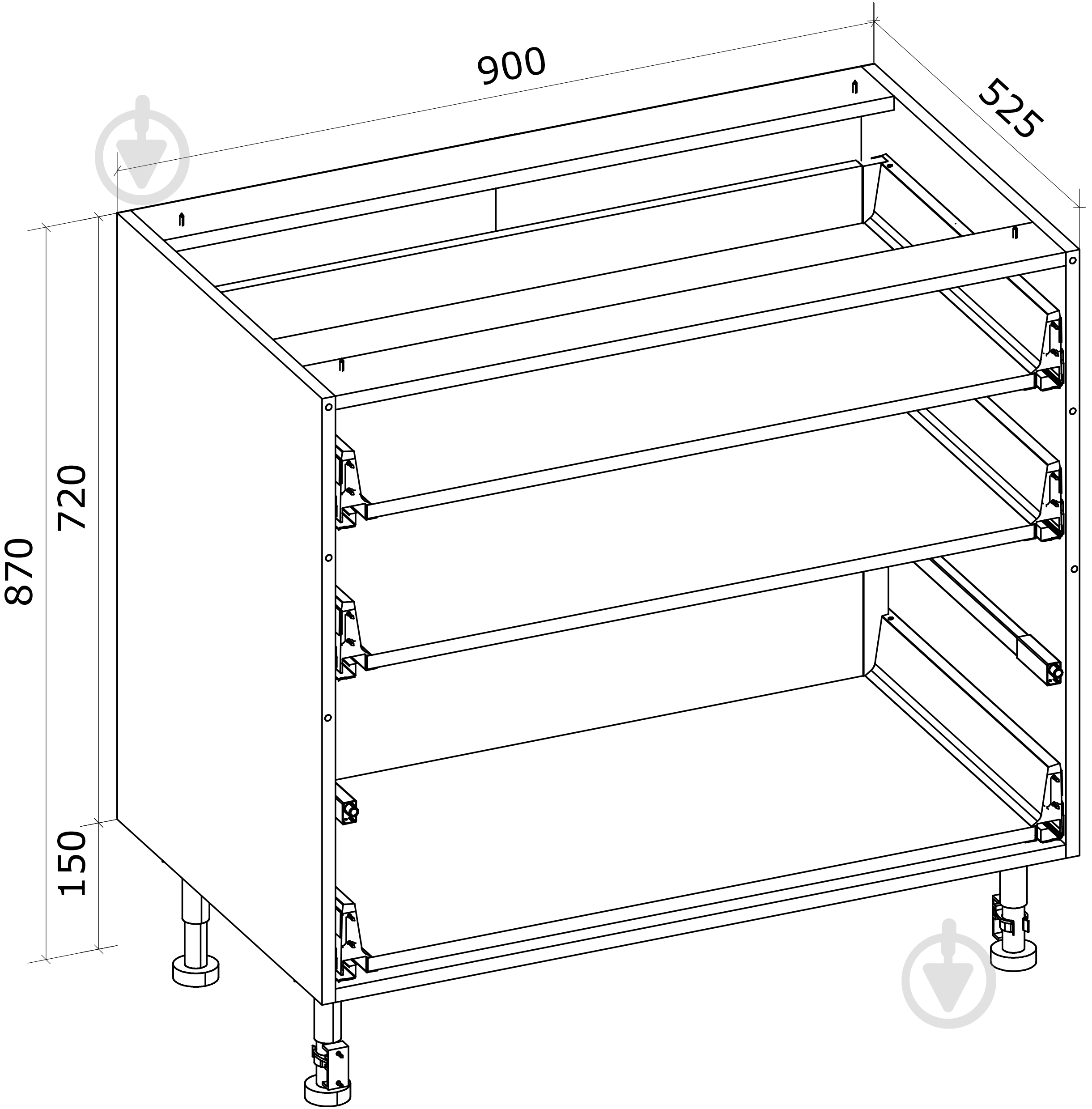 Тумба нижняя Грейд с 3-мя ящиками тандембоксами/Оптимум 900x870x525 мм белый - фото 2 Тумба нижняя Грейд с 3-мя ящиками тандембоксами/Оптимум 900x870x525 мм белый - фото 2