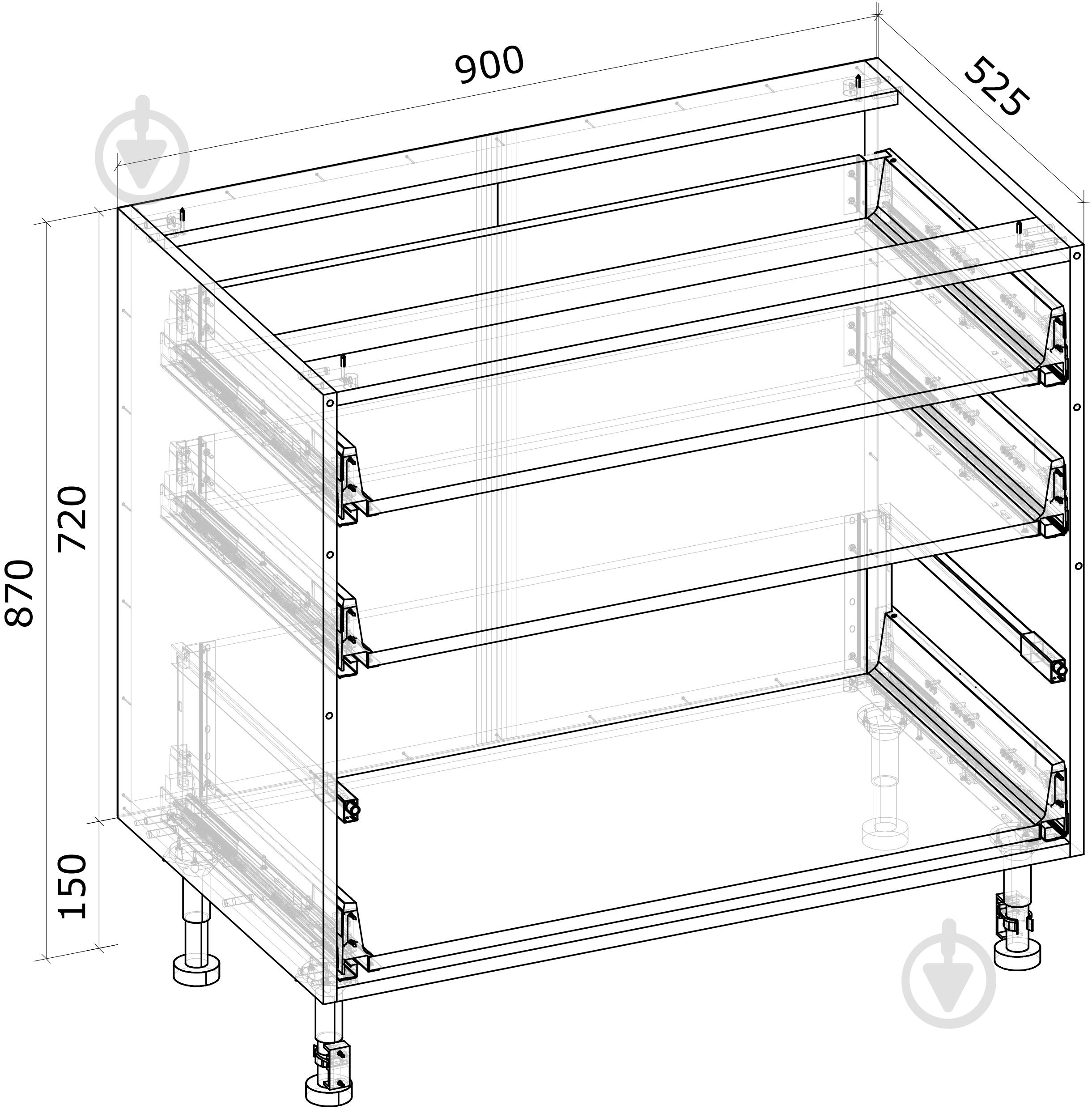 Тумба нижняя Грейд с 3-мя ящиками тандембоксами/Оптимум 900x870x525 мм белый - фото 3 Тумба нижняя Грейд с 3-мя ящиками тандембоксами/Оптимум 900x870x525 мм белый - фото 3
