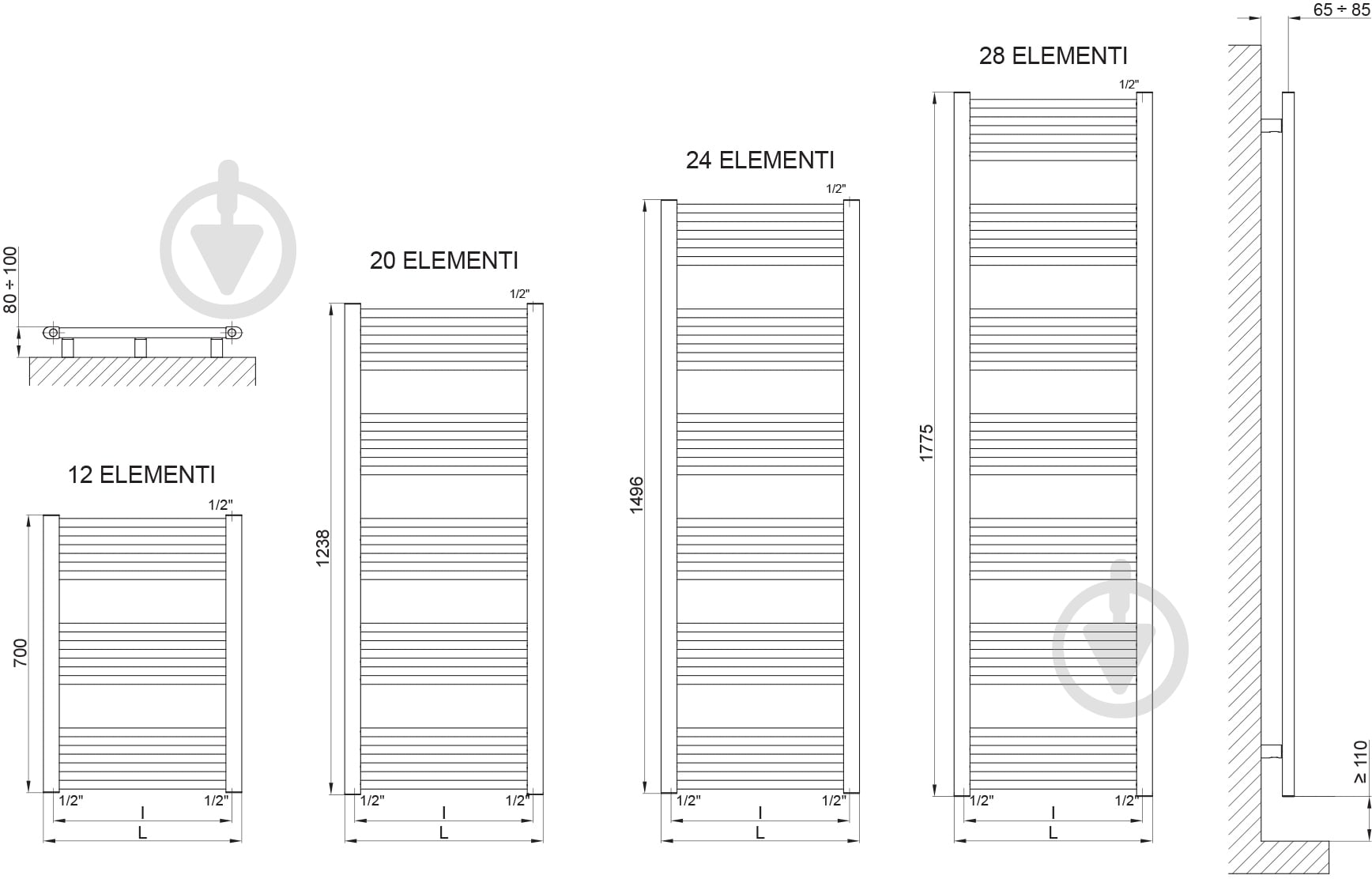 Полотенцесушитель Cordivari ROBERTA 700x450 мм - фото 7