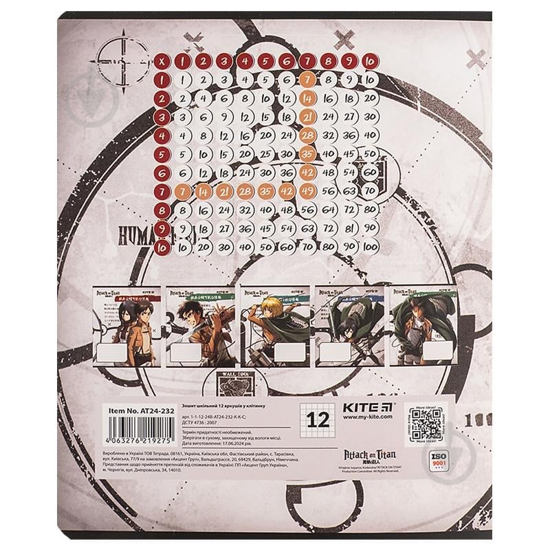 Набор тетрадей 12 лист. клетка Attack on Titan Season 1-3 5 шт. KITE - фото 5