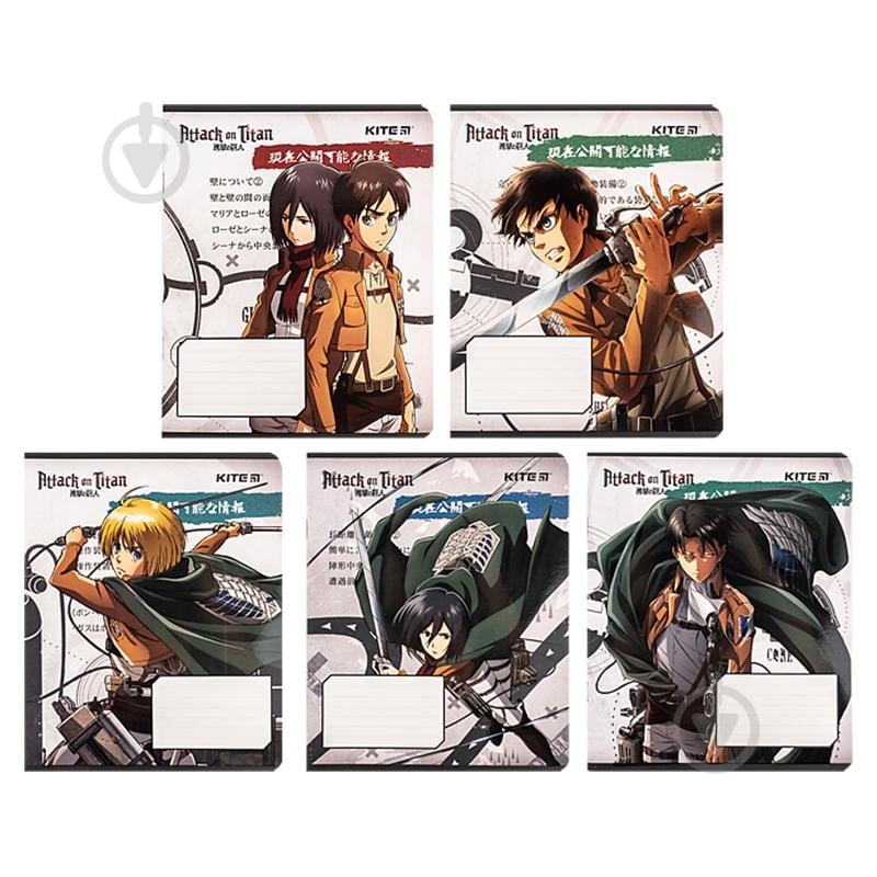 Набор тетрадей 12 лист. клетка Attack on Titan Season 1-3 5 шт. KITE - фото 1