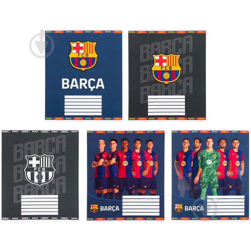 Набір зошитів 12 арк. клітинка FC Barcelona 5 шт. KITE - фото 1