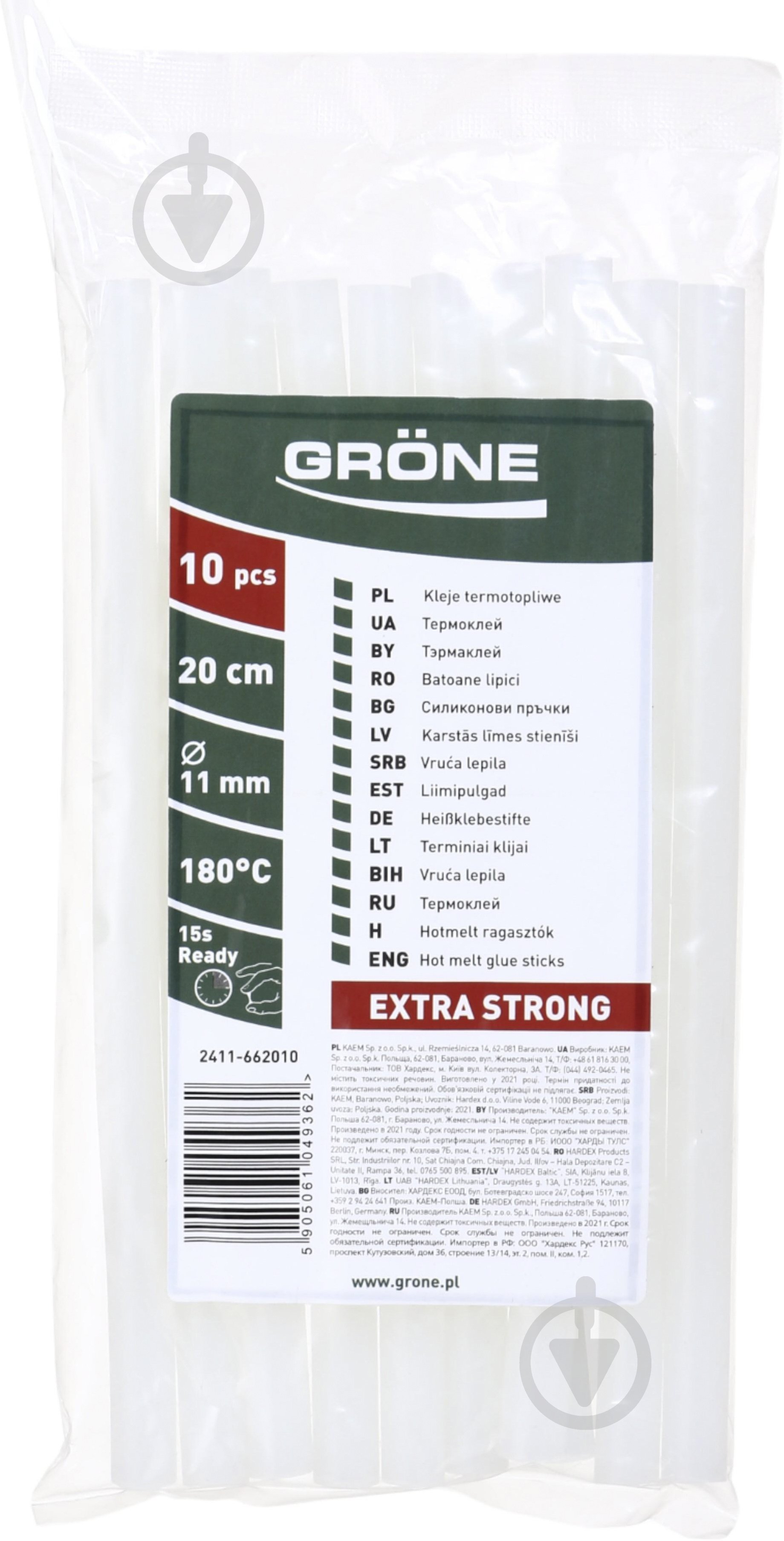 Стрижні клейові Grone 20 см екстраміцний білий 11 мм 10 шт. 2411-662010 - фото 1