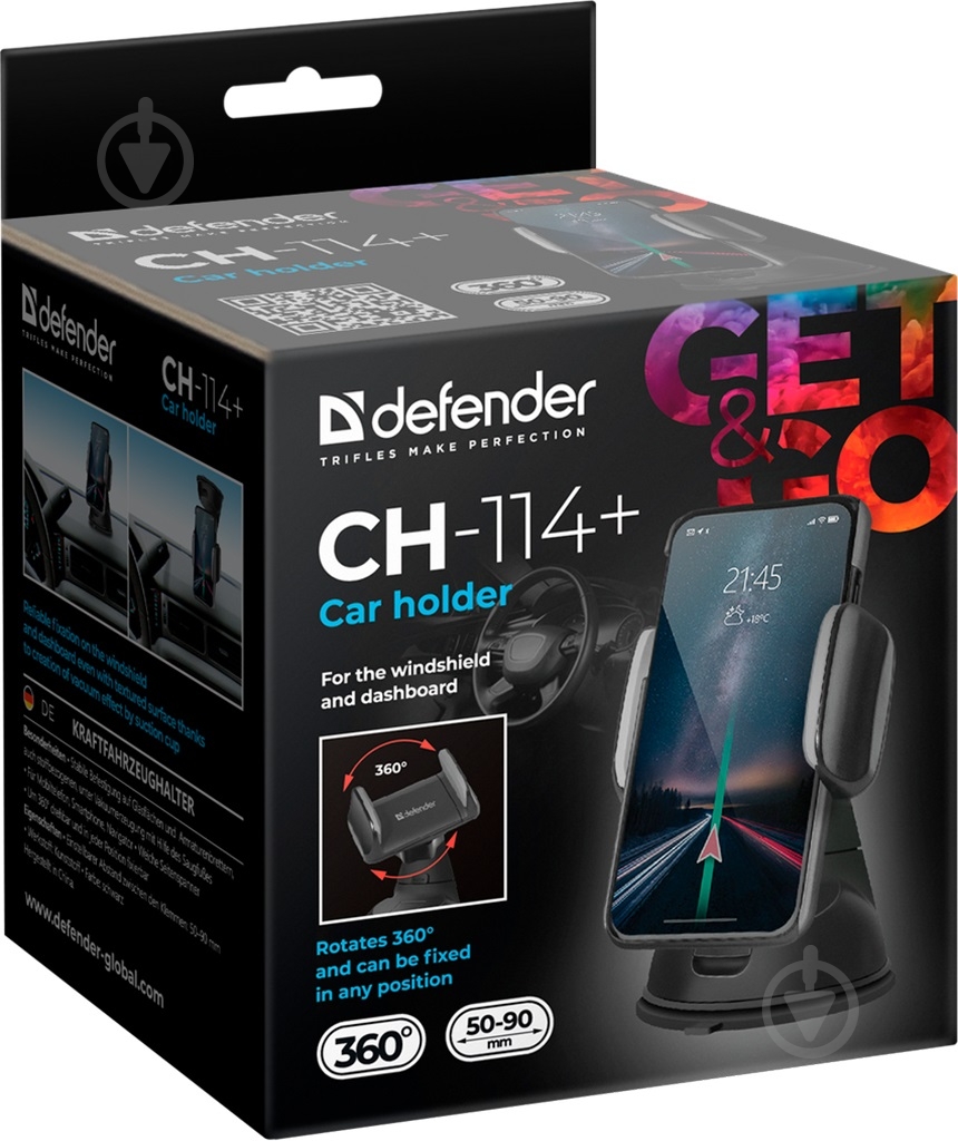 Автодержатель Defender CH-114 + 50-90 мм черный - фото 7 Автодержатель Defender CH-114 + 50-90 мм черный - фото 7