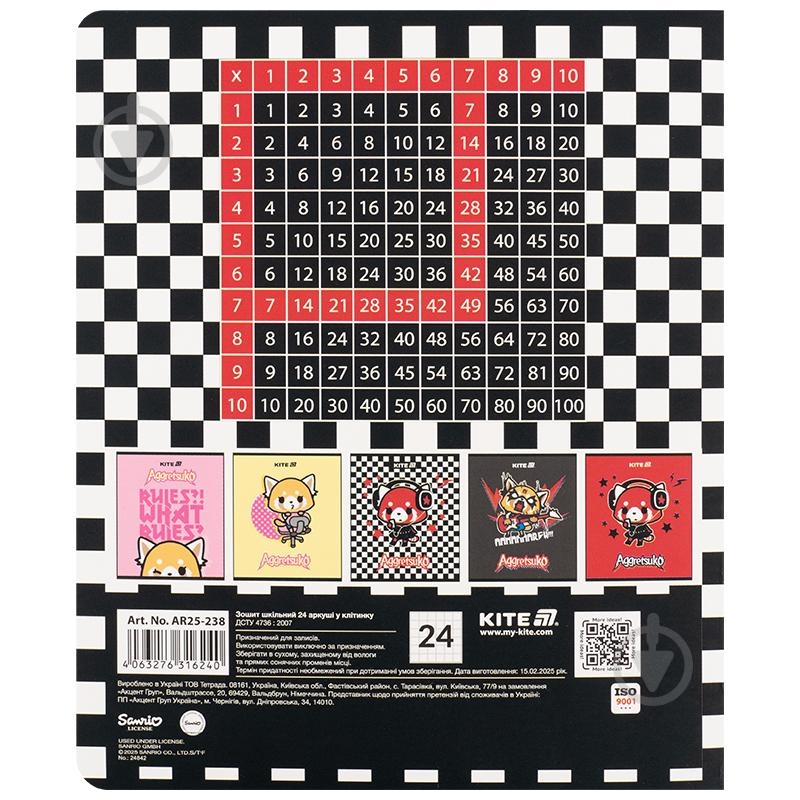 Набір зошитів 24 арк. клітинка Aggretsuko 5 шт. KITE - фото 6