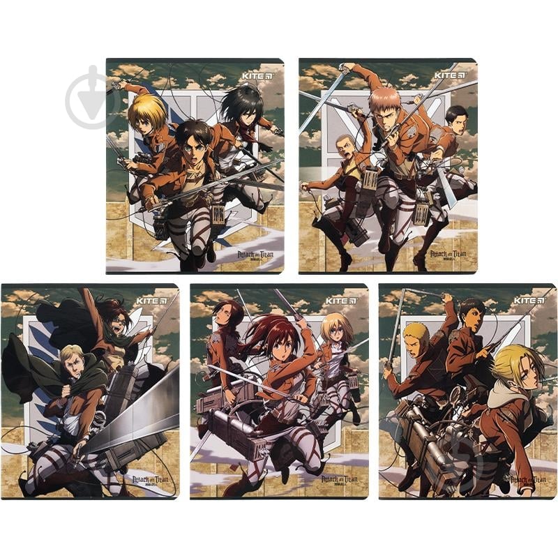 Набір зошитів 24 арк. клітинка Attack on Titan Season 1-3 5 шт. KITE - фото 1
