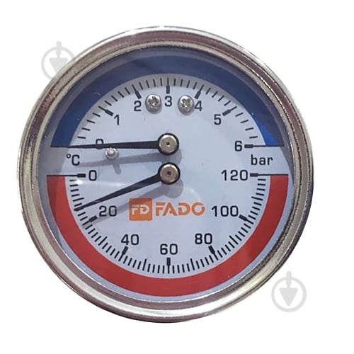 Термоманометр FADO S.r.l фронтальний Д63 1/2" 120°С 6 бар - фото 1