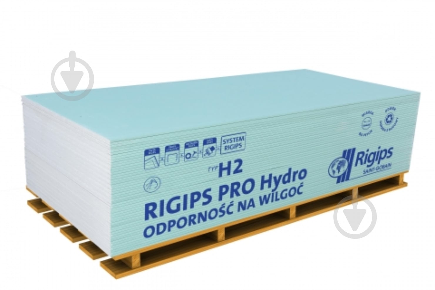 Гіпсокартон вологостійкий Rigips PRO Hydro тип H2 3000х1200х12,5 мм (3.6 кв.м) - фото 1