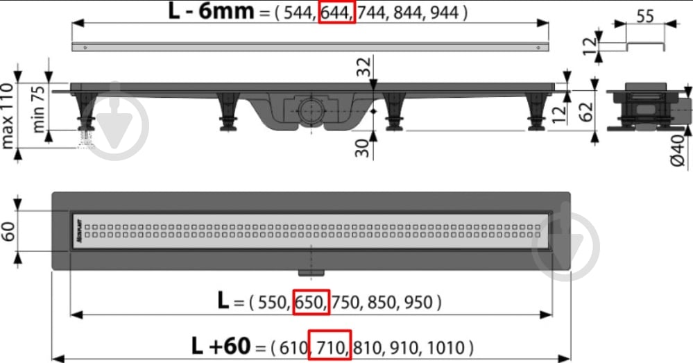 Линейный трап для душа Koller Pool Poo G9-650 - фото 2