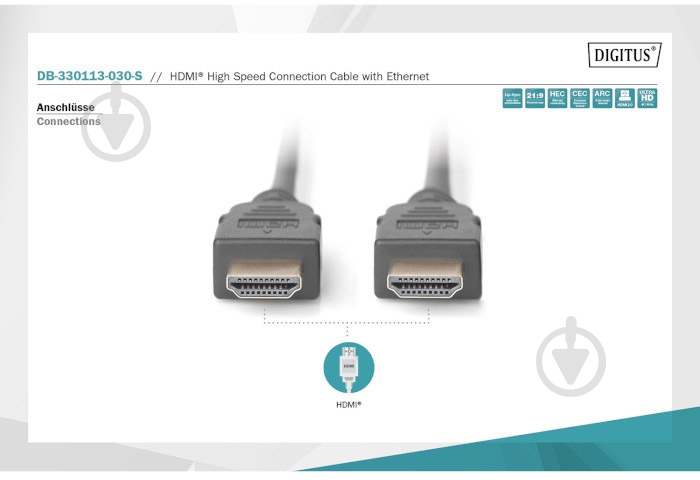 Кабель Assmann 4K HDMI DIGITUS 3 м black (DB-330113-030-S) - фото 2