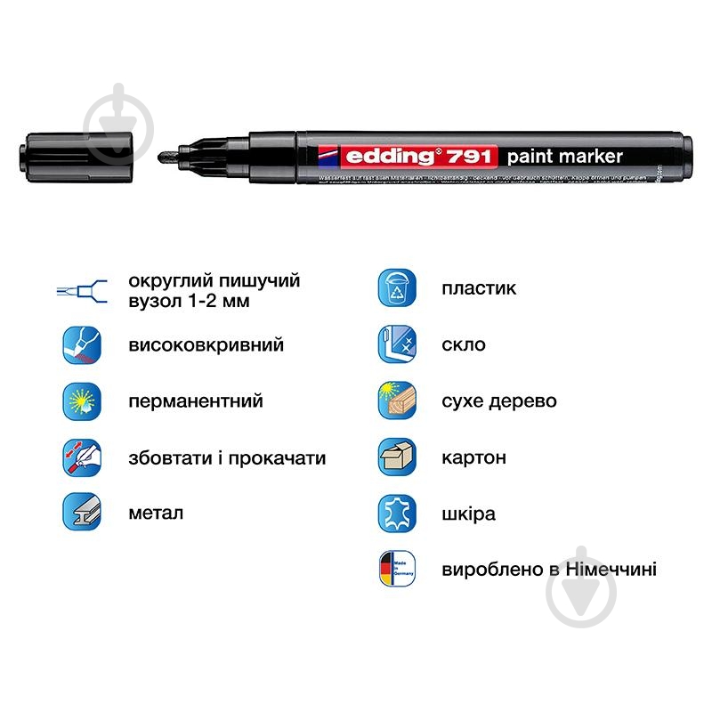 Маркер Edding Paint 1-2 мм круглый черный e-791/01n - фото 2