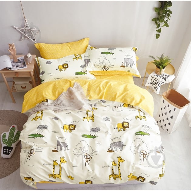 Комплект постельного белья Україна Зоопарк белый с рисунком - фото 1 Комплект постельного белья Україна Зоопарк белый с рисунком - фото 1
