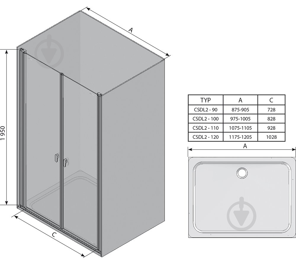 Душевые двери Ravak CSDL2-90 Сатин+Transparent - фото 4