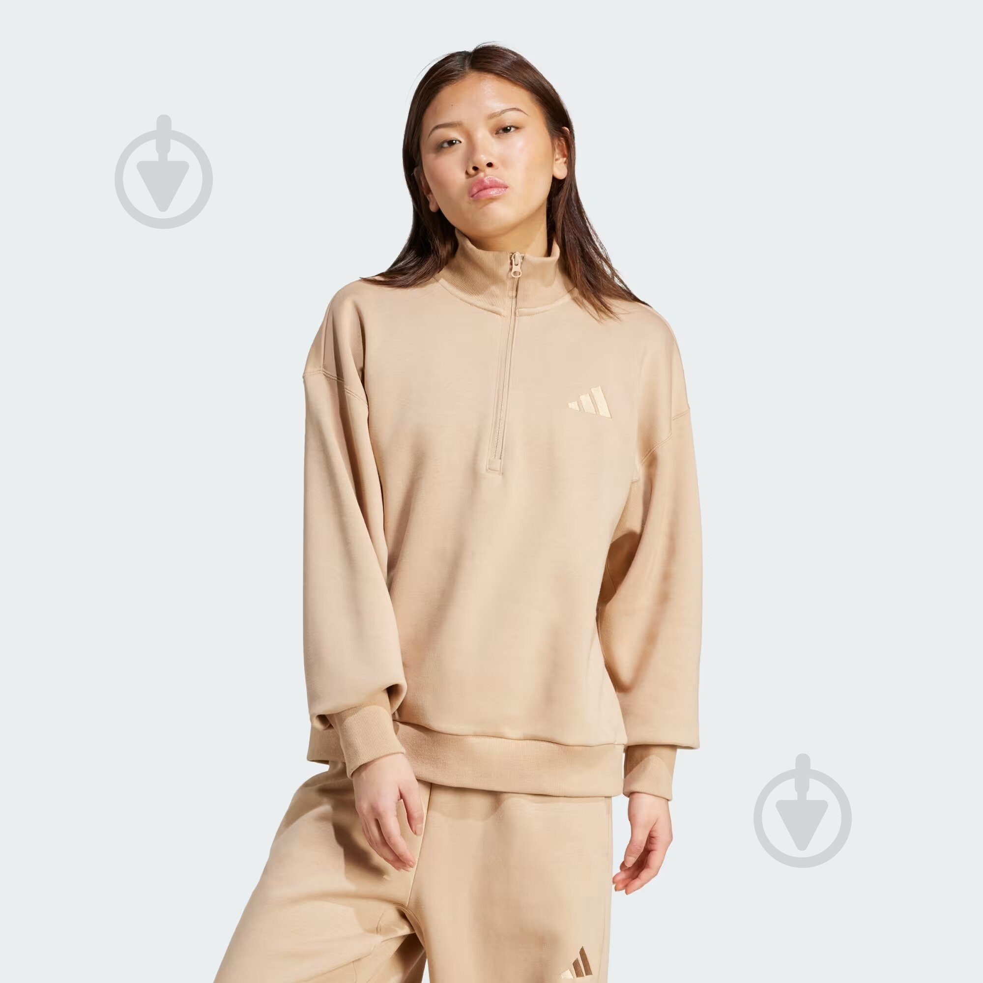 Джемпер Adidas ALL SZN Fleece Loose Quarter-Zip JV7248 р.M коричневий - фото 1 Джемпер Adidas ALL SZN Fleece Loose Quarter-Zip JV7248 р.M коричневий - фото 1