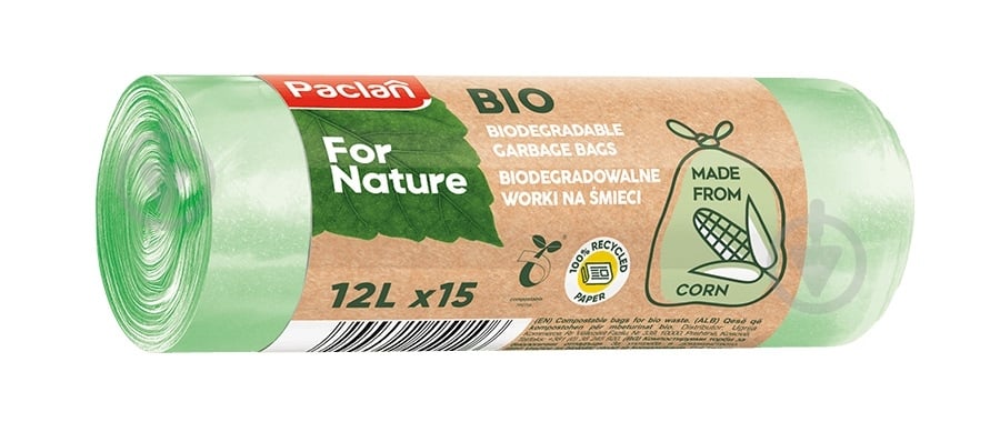 Мішки для побутового сміття Paclan For Nature Bio стандартні 12 л 15 шт. — фото 1