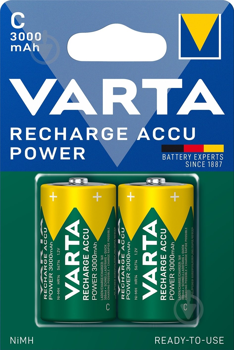 Акумулятор Varta Rechargeable 3000 mAh C (R14, 343) 2 шт. (56714101402) - фото 1 Акумулятор Varta Rechargeable 3000 mAh C (R14, 343) 2 шт. (56714101402) - фото 1