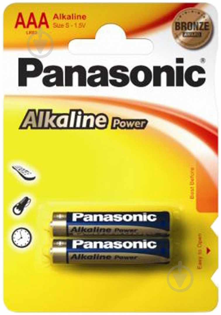 Батарейка Panasonic Alkaline Power AAA (мизинчиковые) 2 шт. (LR03REB/2BP) - фото 1