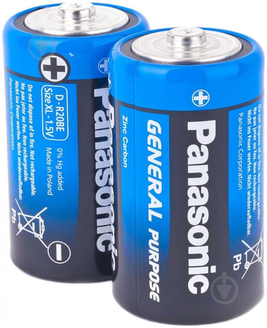 Батарейка Panasonic Panasonic GENERAL PURPOSE R20 (R20BER/2P) D (R20, 373)/CR 2 шт. (R20BER/2P) - фото 1