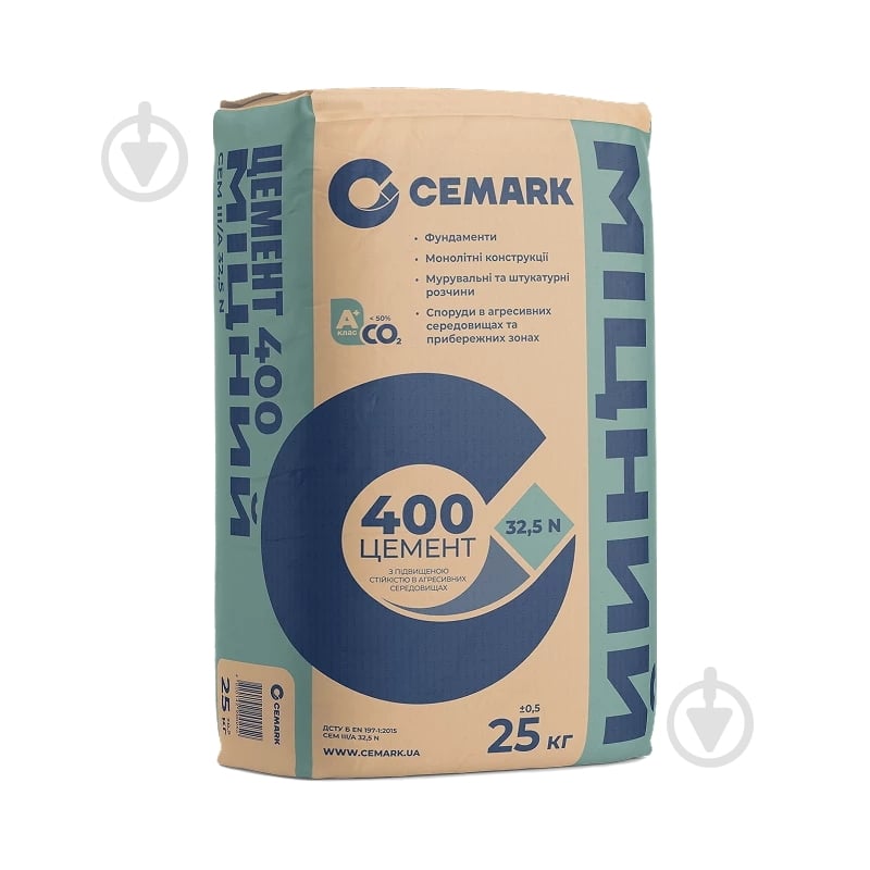 Цемент CEMARK ПРОЧНЫЙ ШПЦ ІІІ/А-400 25 кг (CEM IIІ/А 32,5 N) - фото 1