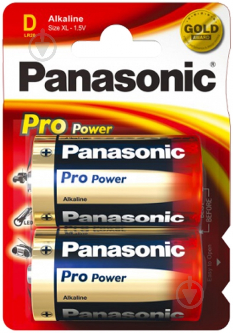 Батарейка Panasonic Panasonic PRO POWER D BLI 2 ALKALINE (LR20XEG/2BP) D (R20, 373)/CR 2 шт. (LR20XEG/2BP) - фото 1