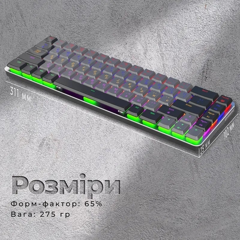 Клавіатура ігрова GamePro MK122R Red Switch Low Profile Wireless (MK122R) grey - фото 10