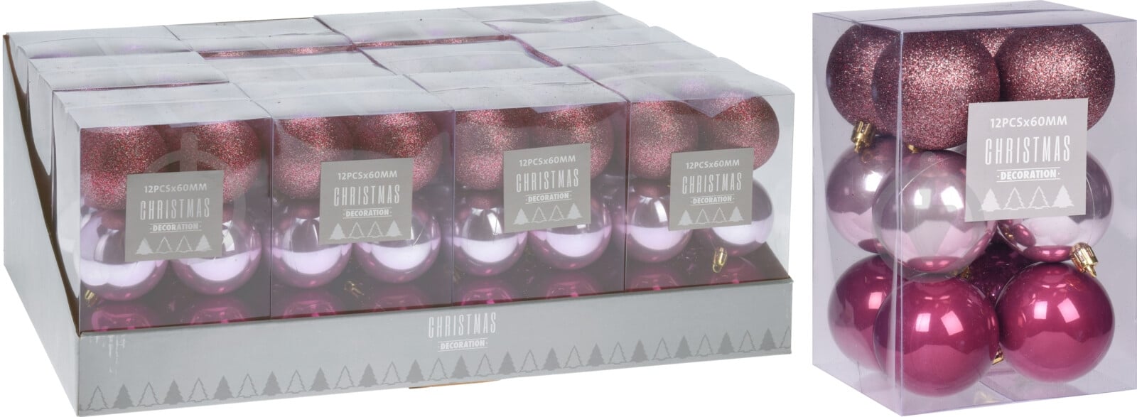 Набір ялинкових куль пластикових рожевих d60 мм 12 шт./уп. - фото 1