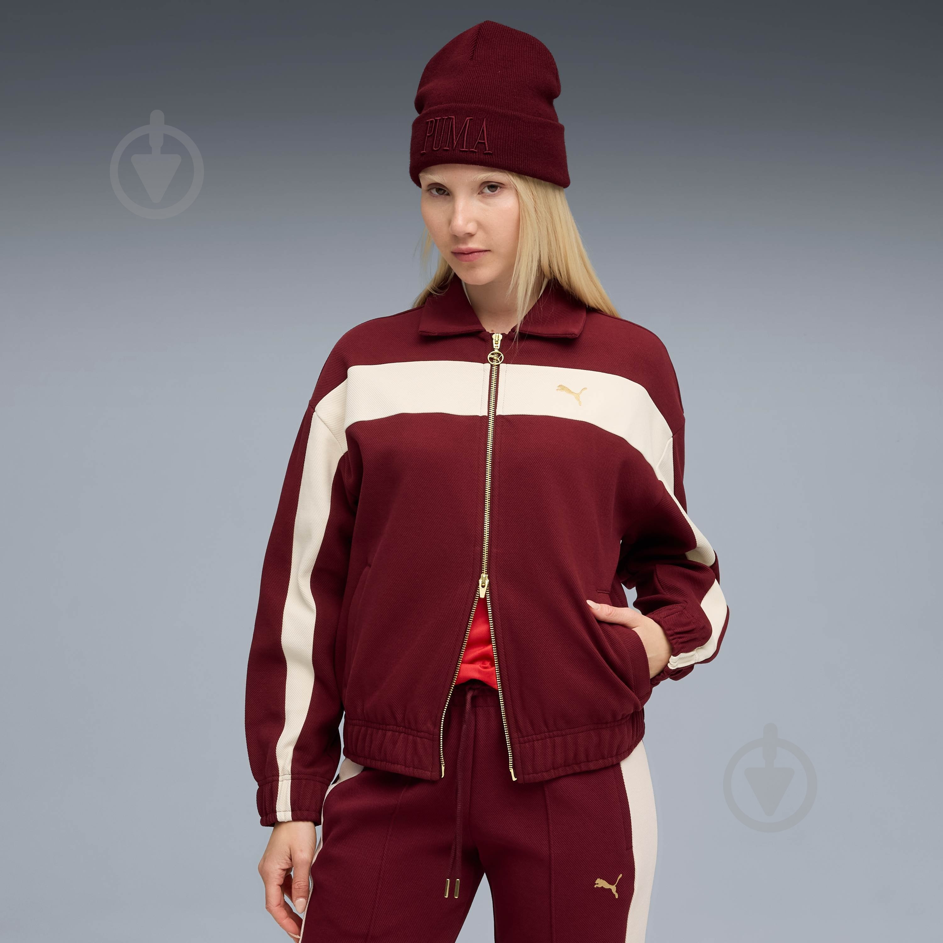 Джемпер Puma T7 Relaxed Track Jacket 63213796 р.XS бордовий - фото 1 Джемпер Puma T7 Relaxed Track Jacket 63213796 р.XS бордовий - фото 1
