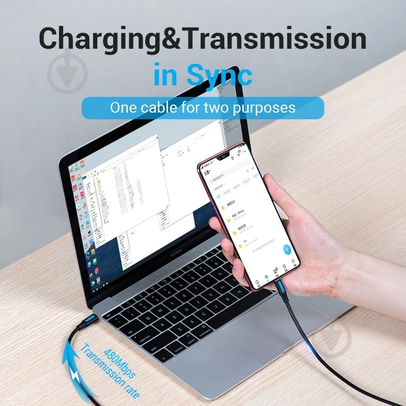 USB-кабель Vention USB 2.0 Type-C M - Micro USB M 1,5 м чорний (COVBG) - фото 2