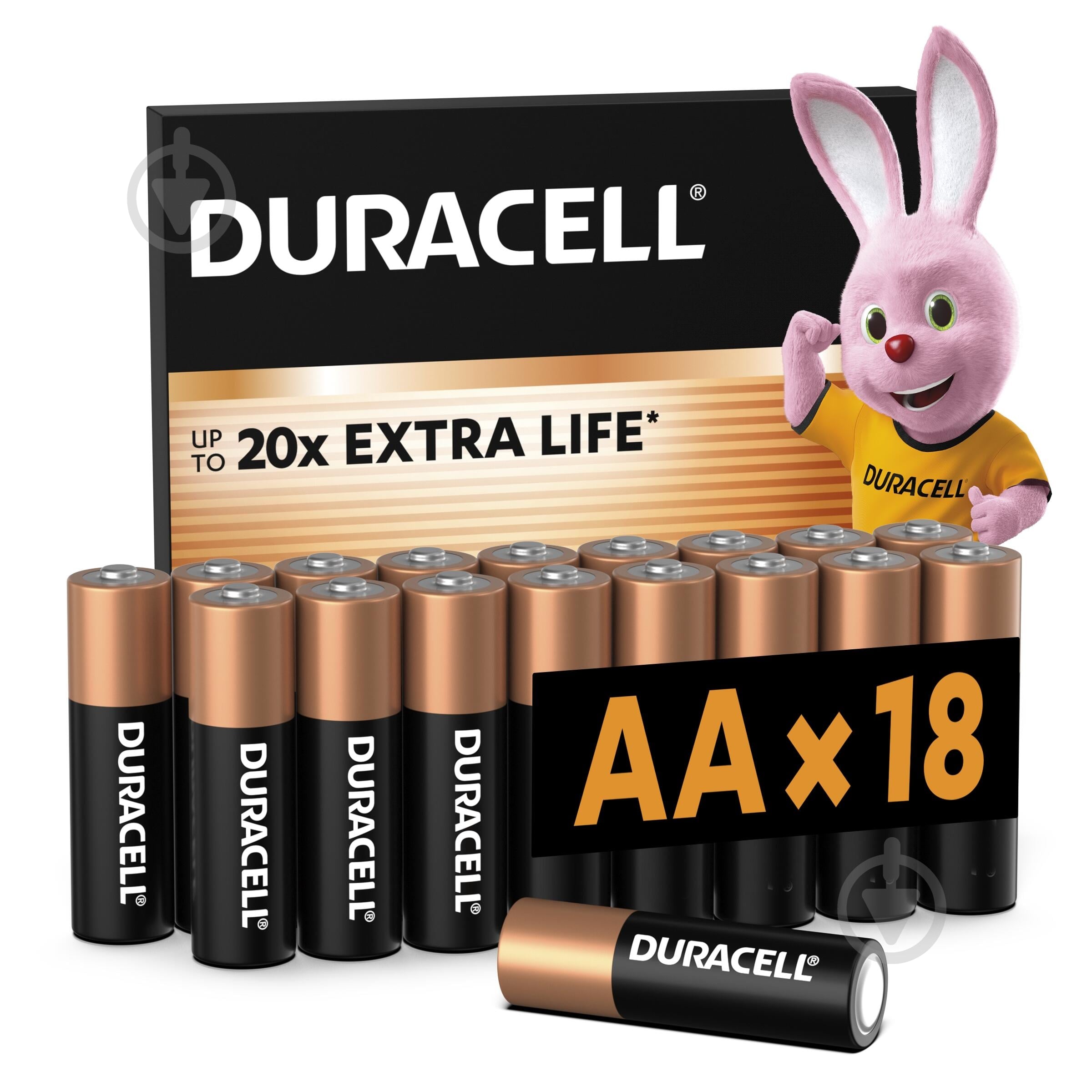 Батарейки щелочные Duracell MN1500 AA (пальчиковые) 18 шт. - фото 1 Батарейки щелочные Duracell MN1500 AA (пальчиковые) 18 шт. - фото 1