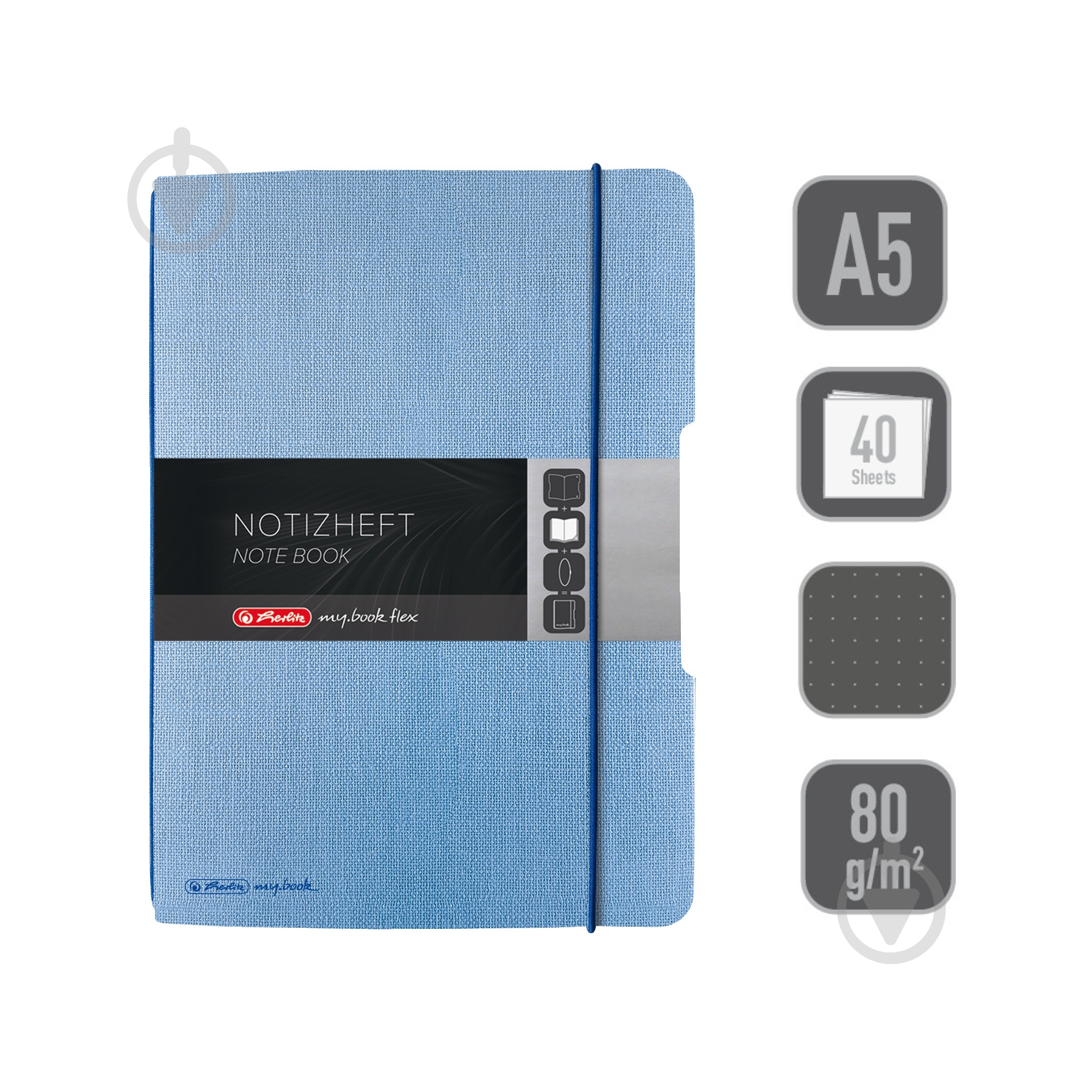 Блокнот Herlitz My.Book Flex Canvas Blue А5 40 лист. точка - фото 5
