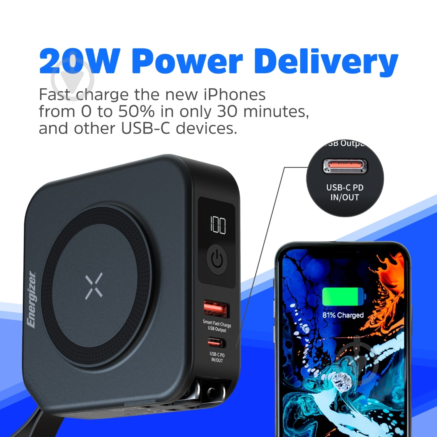 Повербанк Energizer 10000 mAh black (QM10001AC) - фото 11 Повербанк Energizer 10000 mAh black (QM10001AC) - фото 11