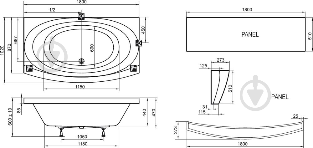 Ванна акриловая Ravak Evolution 180х102 см C101000000 - фото 4
