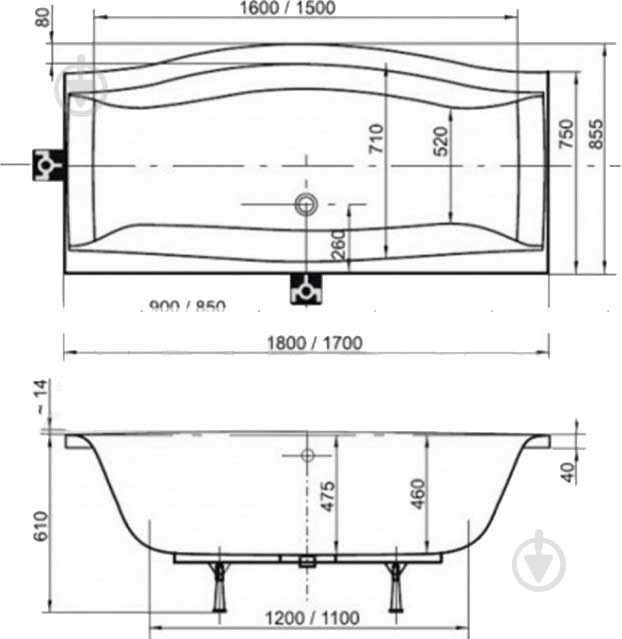 Ванна акриловая Ravak 180х75 см Magnolia Pu-Plus (C6010P0000) - фото 2