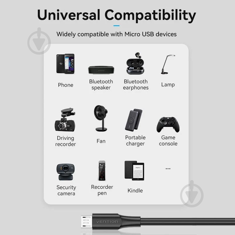 Кабель Vention USB 2.0 AM-micro BM 1 м черный (CTIBF) - фото 6 Кабель Vention USB 2.0 AM-micro BM 1 м черный (CTIBF) - фото 6