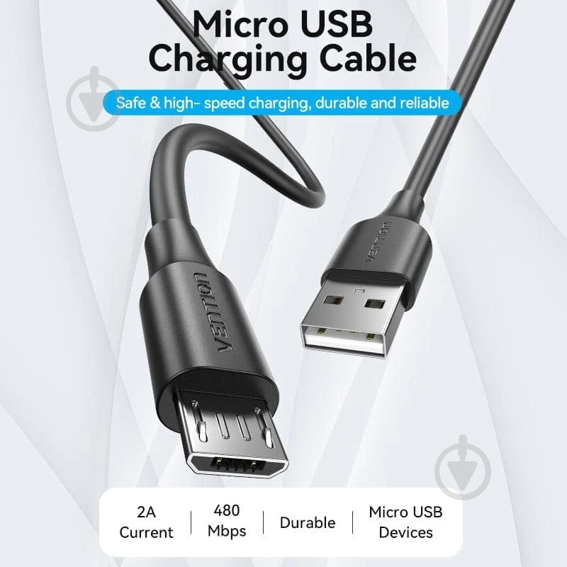 Кабель Vention USB 2.0 AM-micro BM 2 м черный (CTIBH) - фото 5 Кабель Vention USB 2.0 AM-micro BM 2 м черный (CTIBH) - фото 5