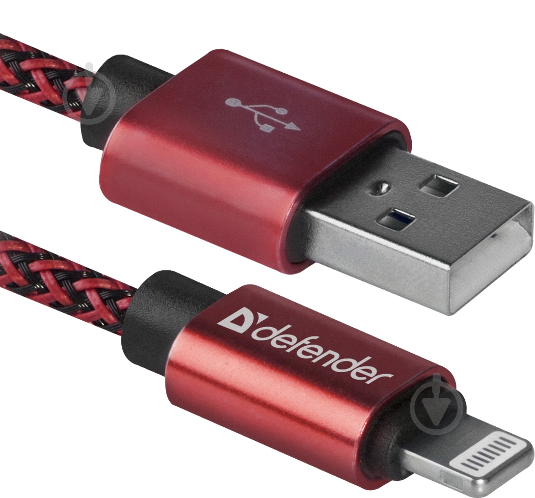 Кабель Defender Lightning – USB 1 м красный (87807) - фото 1 Кабель Defender Lightning – USB 1 м красный (87807) - фото 1