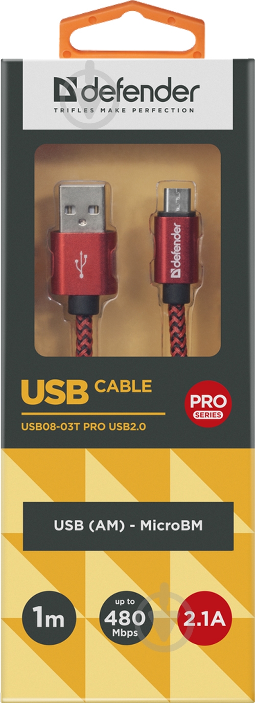 Кабель Defender microUSВ 1 м красный (87801) - фото 4