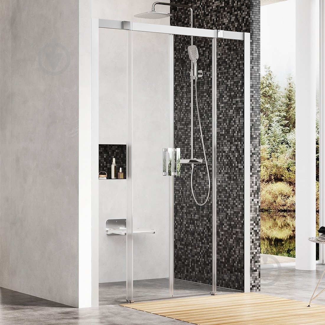 Душевые двери Ravak MSD4-140 сатин + Transparent - фото 1