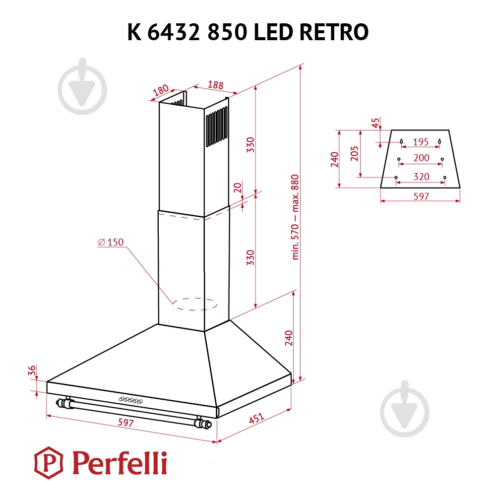 Вытяжка Perfelli K 6432 BL 850 LED RETRO - фото 11 Вытяжка Perfelli K 6432 BL 850 LED RETRO - фото 11