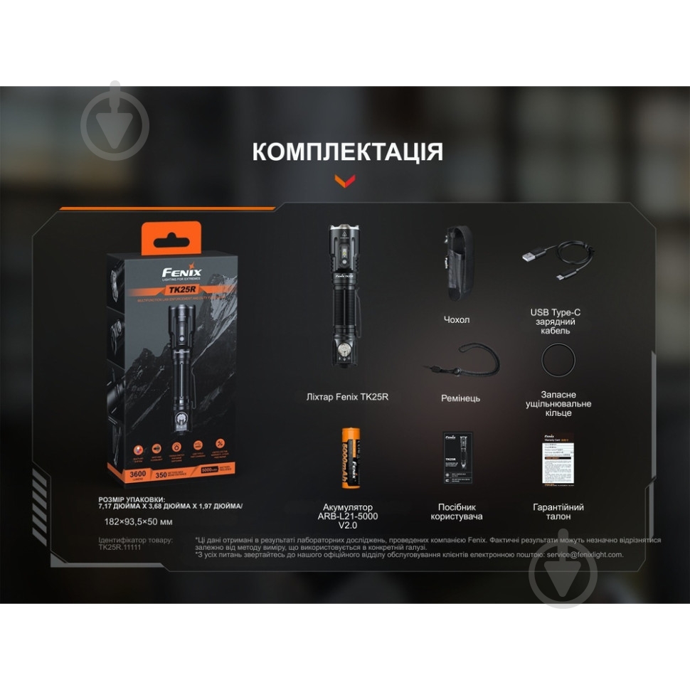 Фонарь ручной Fenix 3600 Lm [019] Black TK25R - фото 4
