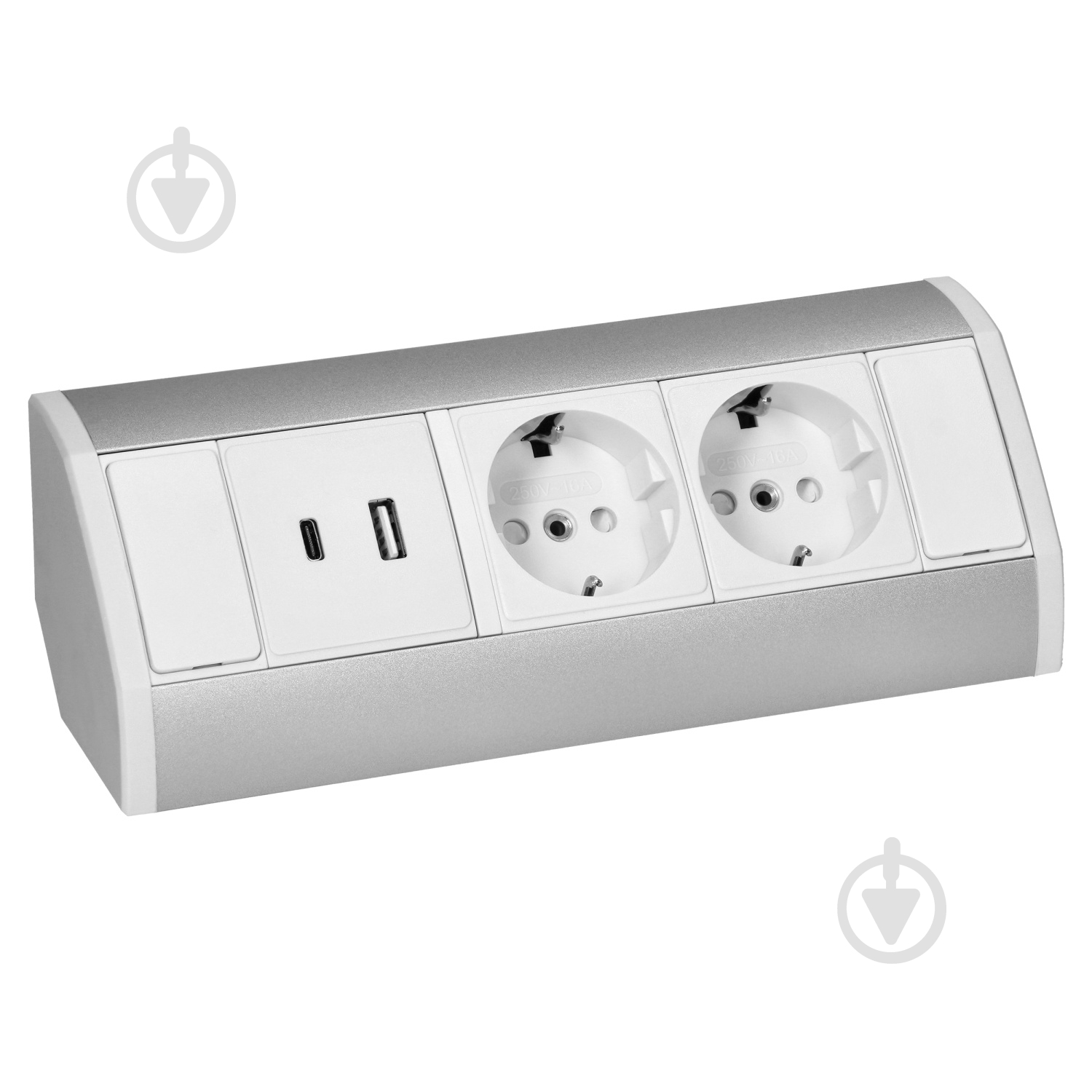 Розетка подвійна меблева із заземленням IP20 сірий OR-GM-9039(GS)/W-G - фото 3