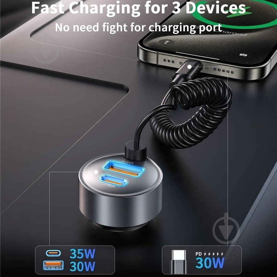 Автомобильное зарядное устройство Choetech TC0030-BK - фото 3