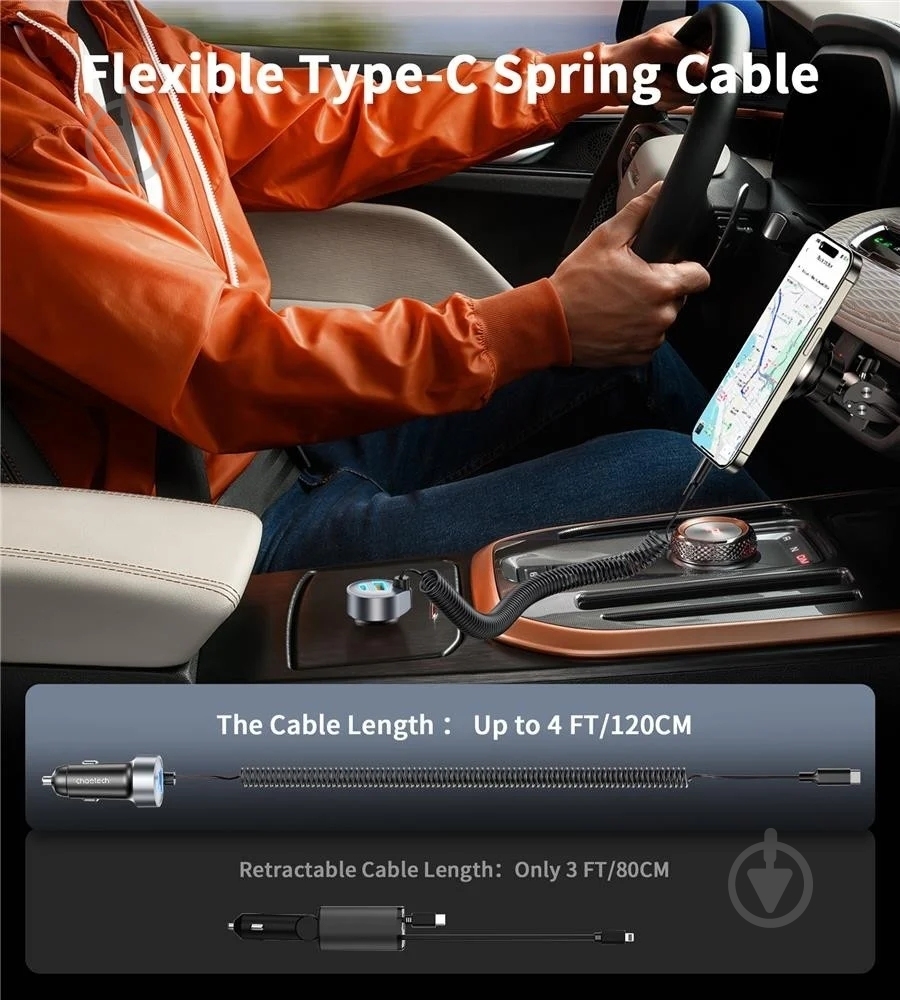 Автомобильное зарядное устройство Choetech TC0030-BK - фото 4