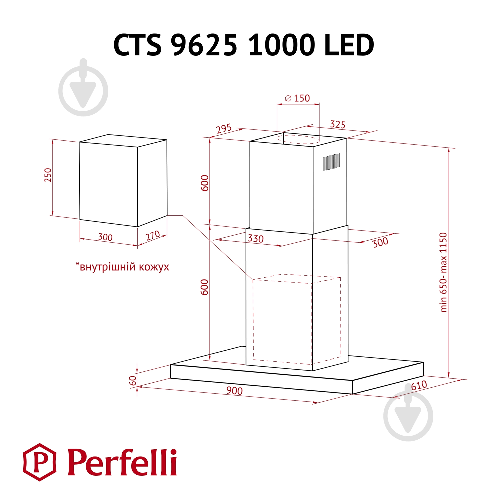 Вытяжка Perfelli CTS 9625 I 1000 LED островная - фото 13