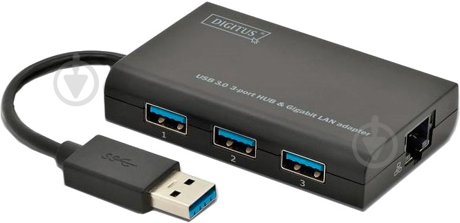 Концентратор Digitus Gigabit Ethernet USB 3.0, black - фото 1