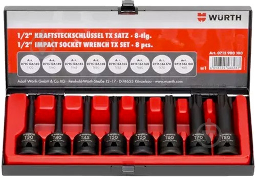 Набор головок WURTH 1/2IN-SORT-TX-LONG-8PCS 8 шт. 0715900100 - фото 1 Набор головок WURTH 1/2IN-SORT-TX-LONG-8PCS 8 шт. 0715900100 - фото 1