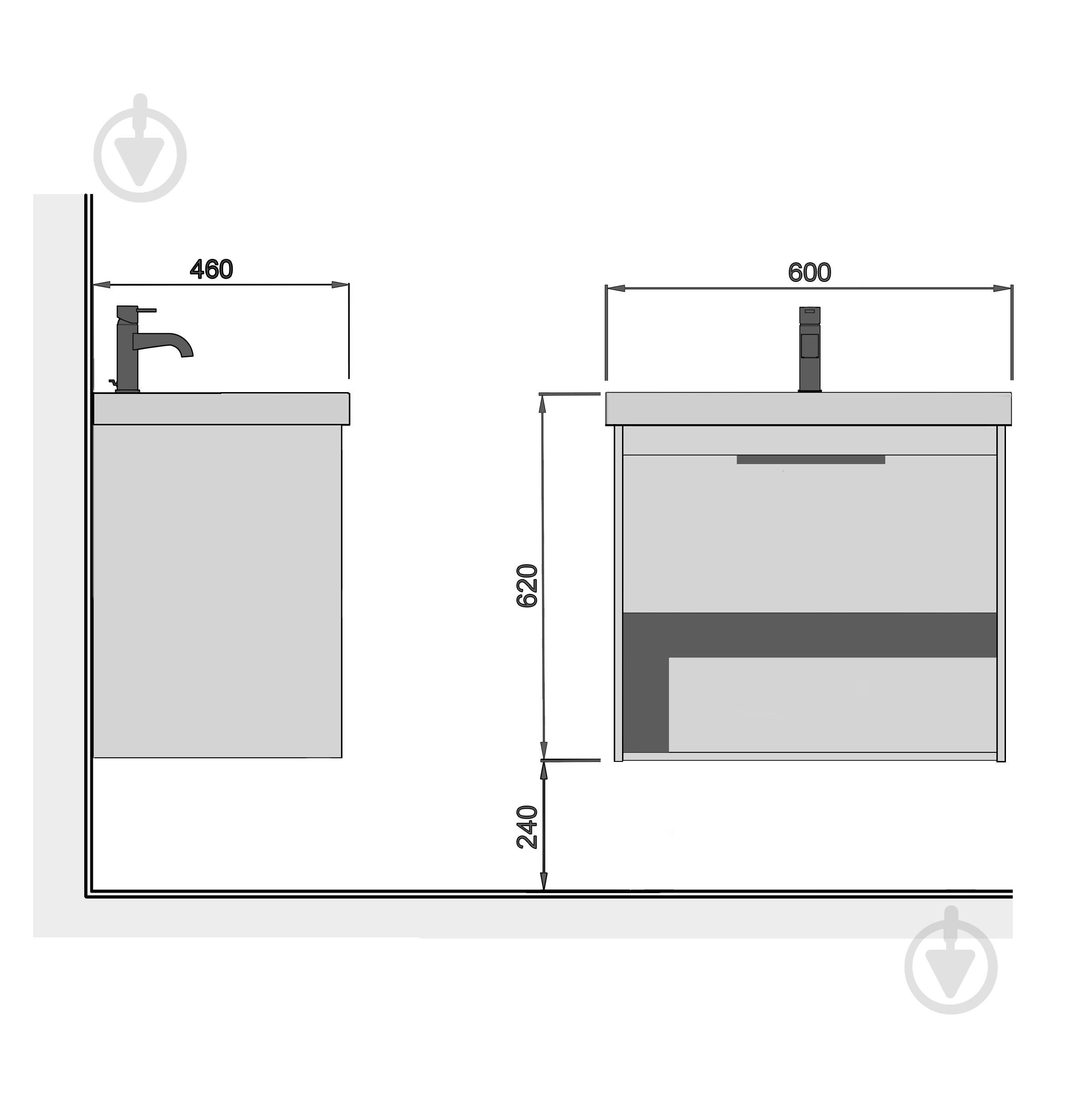 Тумба Мойдодыр Denver 60-A дуб эвок подвесная - фото 5 Тумба Мойдодыр Denver 60-A дуб эвок подвесная - фото 5
