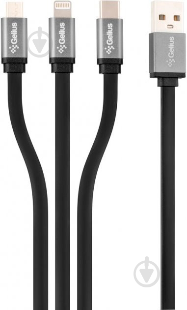 Кабель Gelius Pro Squid GP-UC102 3in1 (MicroUSB/Lightning/Type-C) 1,2 м черный - фото 1