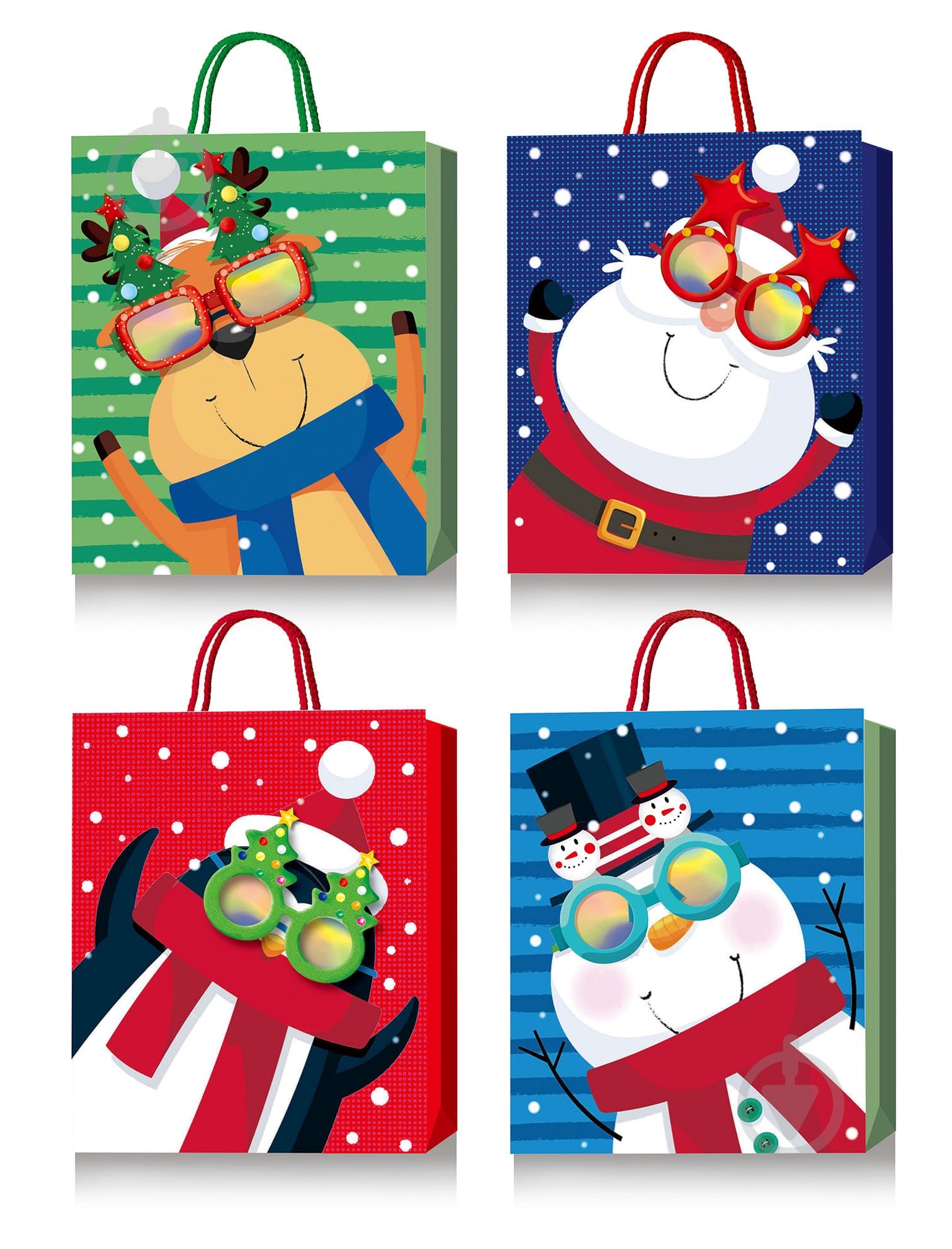 Пакет подарунковий новорічний з широким дном 37x31x26 см преміум класу Happycom International - фото 1