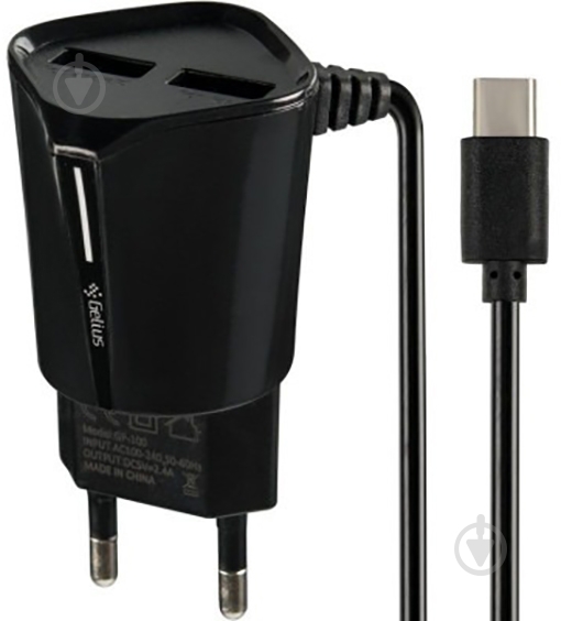Сетевое зарядное устройство Gelius Pro Edition 2USB + USB кабель Type-C (2.4A) Черный - фото 1